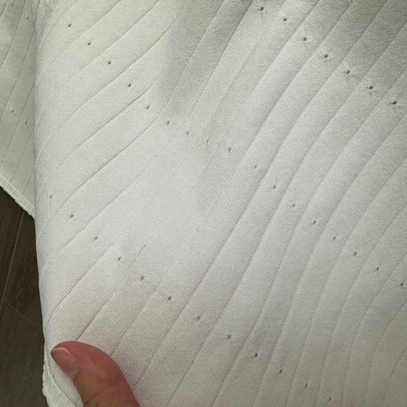 SANDRO Alecia Knit Denim Trim Midi Dress White Button Detail - FR 38 / US 6 - Picture 12 of 12